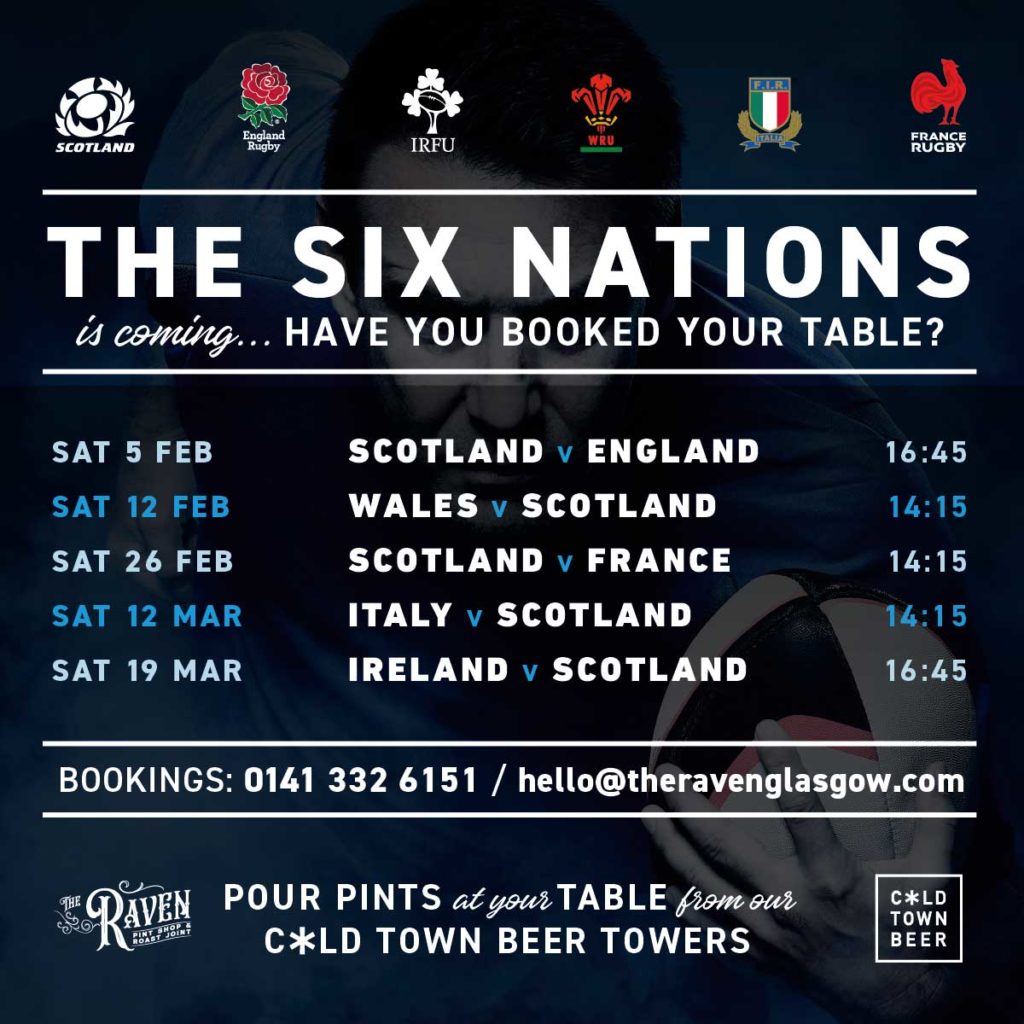 Watch the Six Nations at The Raven Glasgow